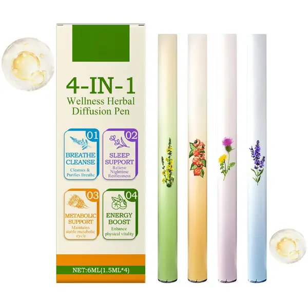 NEW !!! Mullein Herbal Diffuser Pen, Natural Aromatherapy Air Inhaler Stick with Mullein Thyme Mint, Four Aroma Variety Set,Air Freshening, Relaxed Feelings, Portable Pocket Size (4 Pack)