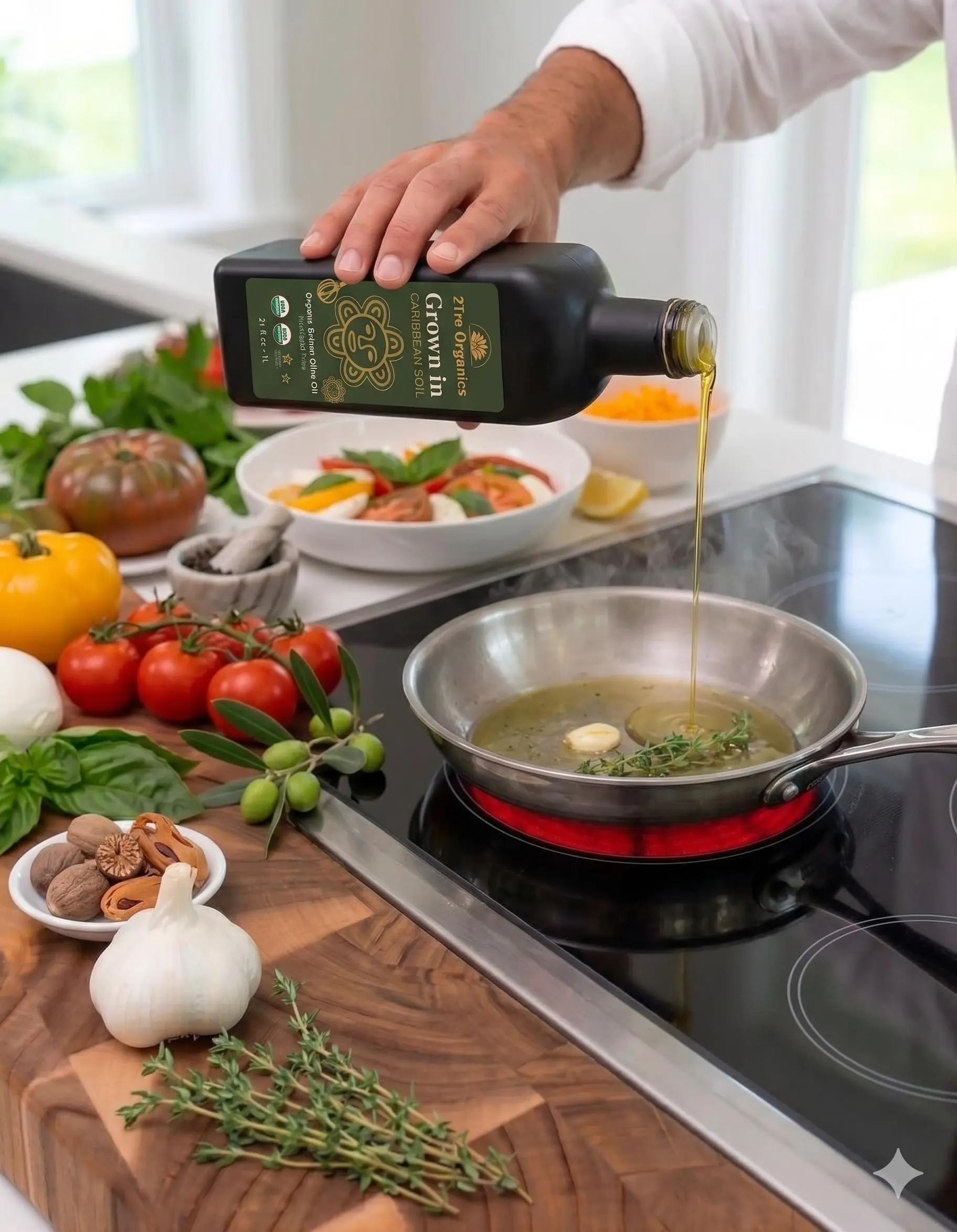 2Tre Organics Cold Pressed Olive Oil - Organic Extra Virgin, Single Origin Tunisia, Rich Flavor, 34 fl oz, Cold Pressed Olive Variant, Olive Oil Olive