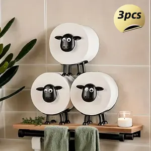 3pcs Adorable Sheep Roll Paper Holder - Plastic Toilet Paper Dispenser with Sheep-Shaped Roll, -Mountable for Installation, Compatible for Bathroom, Kitchen, Room - Hygienic Standalone - Bathroom Accessory