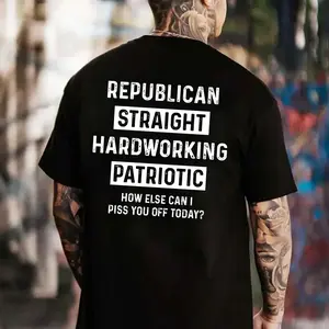Republican Straight Hardworking Patriotic T-Shirt, Men Shirts Funny, Short Sleeve Printed Graphic Shirt, Daily Casual Cotton Menswear