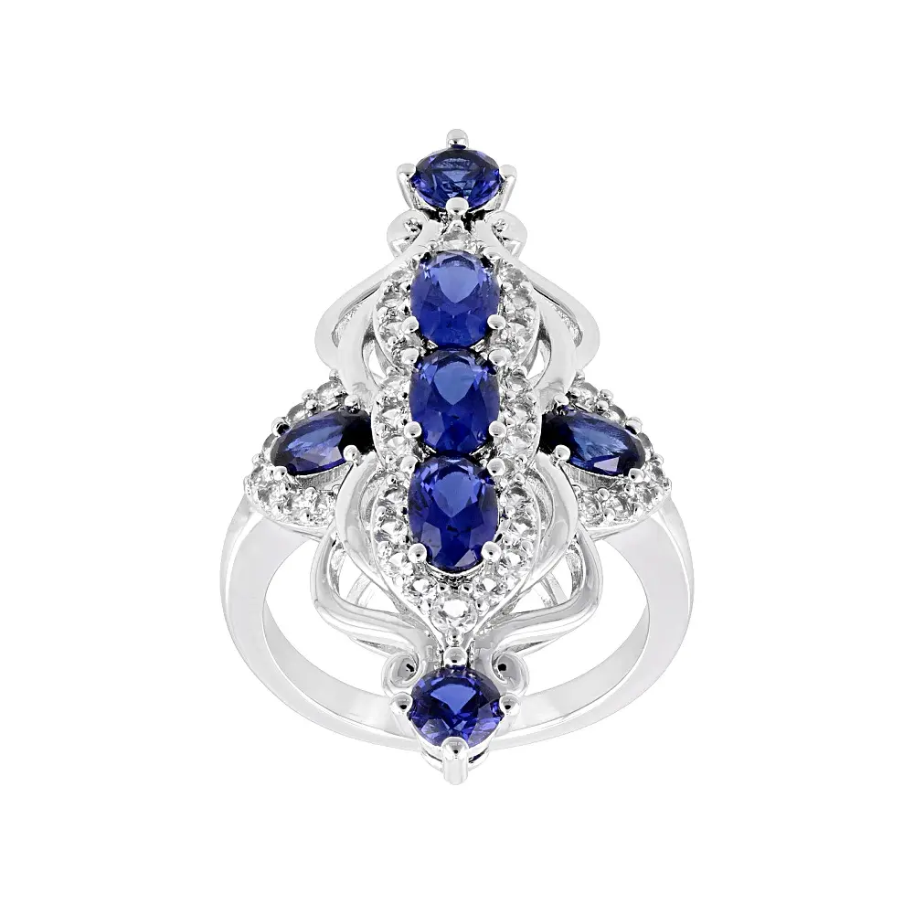 JTV Blue Lab Created Sapphire Rhodium Plated Ring 2.95ctw