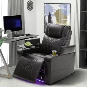 Electric Recliner Chair with USB Charge Port, 360 Swivel Tray Table, Hand in-Arm Storage, and Cup Holders, Ambient Lighting Gaming Home Theater Seating, Black