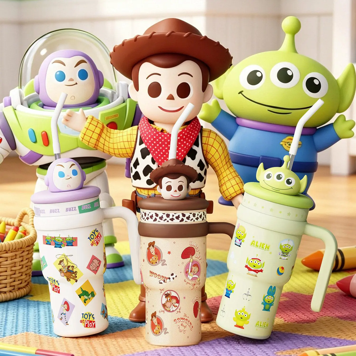 MINISO Disney Toy Story Series700ml Insulated Tumbler with Straw – Buzz Lightyear / Woody / Alien Cute Cartoon Vacuum Travel Cup, Portable Cup for Ice Coffee Double Wall Stainless Steel, Leak Resistant Lid, Perfect Gift for Kids & FansDealsForYouDays