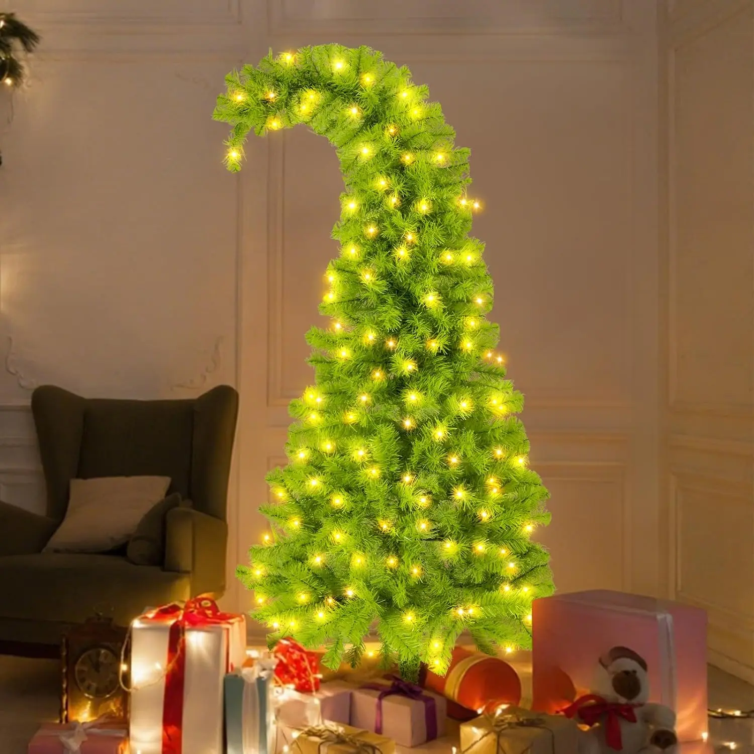 5ft Whimsical Christmas Tree with 150 LED Lights - Artificial Christmas Tree with Timer & 8 Lighting Modes for Indoor Home Living Room Office Decor, Xmas Holiday Decorations