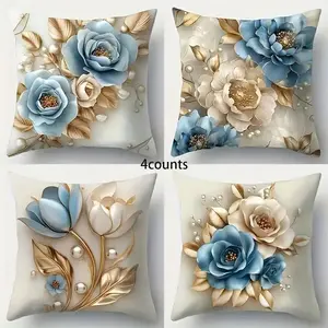 Modern Art Floral Decorative Pillow Covers Set of 4, Invisible Zipper, Easy to Clean, Boho Style, Suitable for Bedroom Living Room Sofa Car Home Decor
