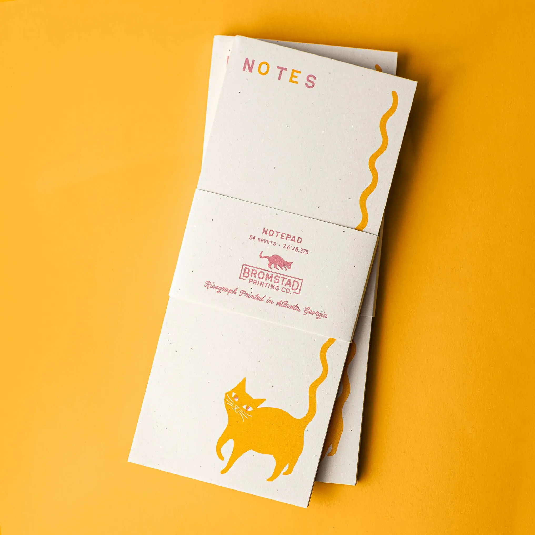 Squiggle Tail Cat Notepad, Playful Kitty Doodles Design, 100% Recycled Paper, Risograph Printed, Eco-Friendly Ink, 3.6" x 8.375", 52 Pages, No Sleeve, Office Stationery Notebook