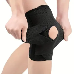 1pc Adjustable Compression Knee Brace with V-Shaped Cross Straps and Side Stabilizers, Knit Fabric, 80%+ Textile Material Content, Hand Wash/Dry Clean - Black, Knee Compression Sleeve