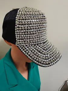 Silver & White Pearl Baseball Hat - Black Base with Sparkling Pearl Accents