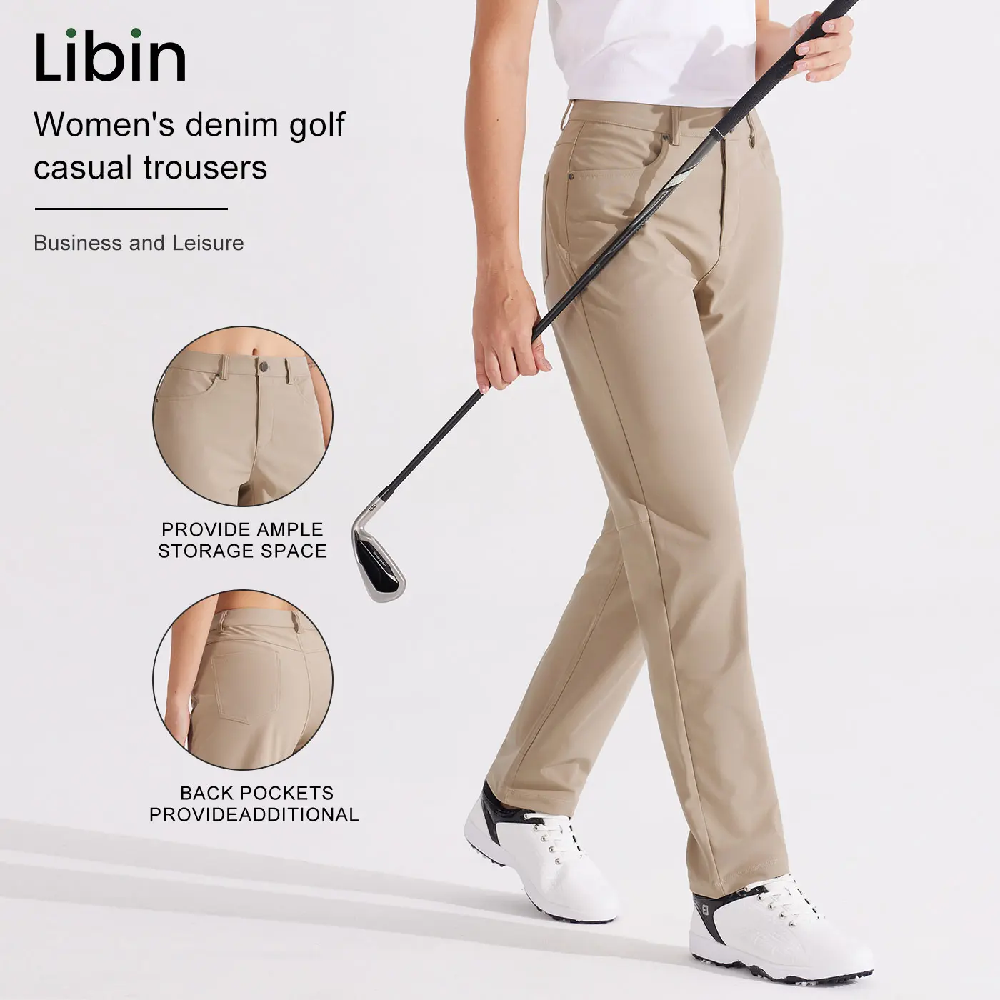 Libin Women's Pants with Belt Loops Zipper Pockets Stretchy Travel Work Trousers Casual Business Teacher