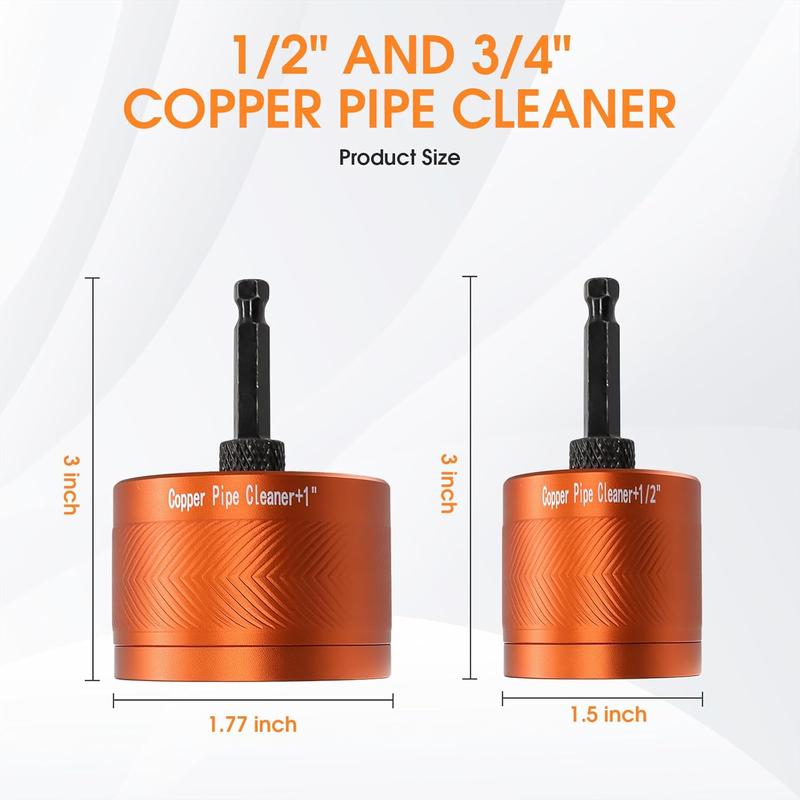 1/2" and 3/4" Copper Pipe Cleaner,Pipe Cleaner Tool with 1/4 Hex Shank,Tube Brush for with 2Pcs Replaceable Brushes,for Rust,Stains,on Copper Pipes