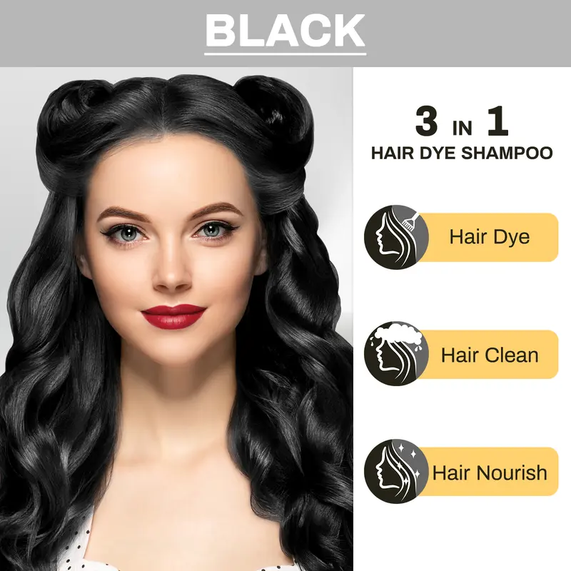 KAISASA 3-in-1 Black Hair Color Shampoo - Alcohol-Free Cleanser, Conditioner with Ginseng Extract, Herbal Gray Coverage, Natural Plant Care, Restores Functionality, 15-20 Minute Home Application, for Adults (400ml, 36 Months Shelf Life)