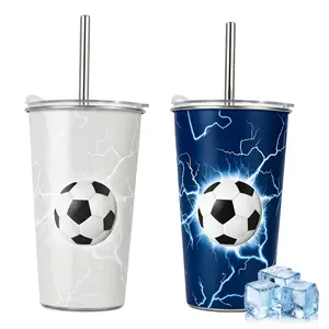 SUSTEAS Stainless Steel Cold-Activated Soccer Water Bottle, Color-Changing Tumbler with Leakproof Lid & Straw, Reusable Portable Kitchenware for Parties, Gifts