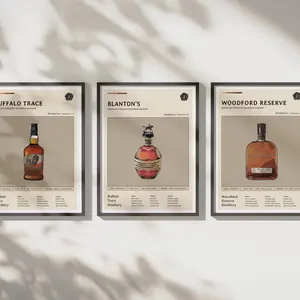 American Bourbon Whiskey Classics (Set of 3) Bourbon Bottle Art Prints | Midcentury Poster  Print Bar Wall Art Home Decor