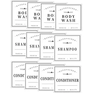 12 count Bathroom Labels for Bottles,Minimalist Bathroom Organization Labels, Bottle Labels for Shampoo Conditioner  Wash(White)