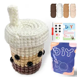 YAMAXIN Milk Tea Cup Crochet Set, Complete Set with Hook, Instructions Manual, Detailed Tutorial Videos, Random Accessory Colors