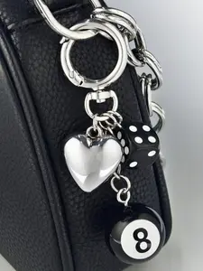 A heart-shaped&sieve&billiards design keychain, fashionable DIY acrylic men's and women's car keychain, fashionable aluminum alloy stainless steel chain, birthday gift accessories, bag accessories