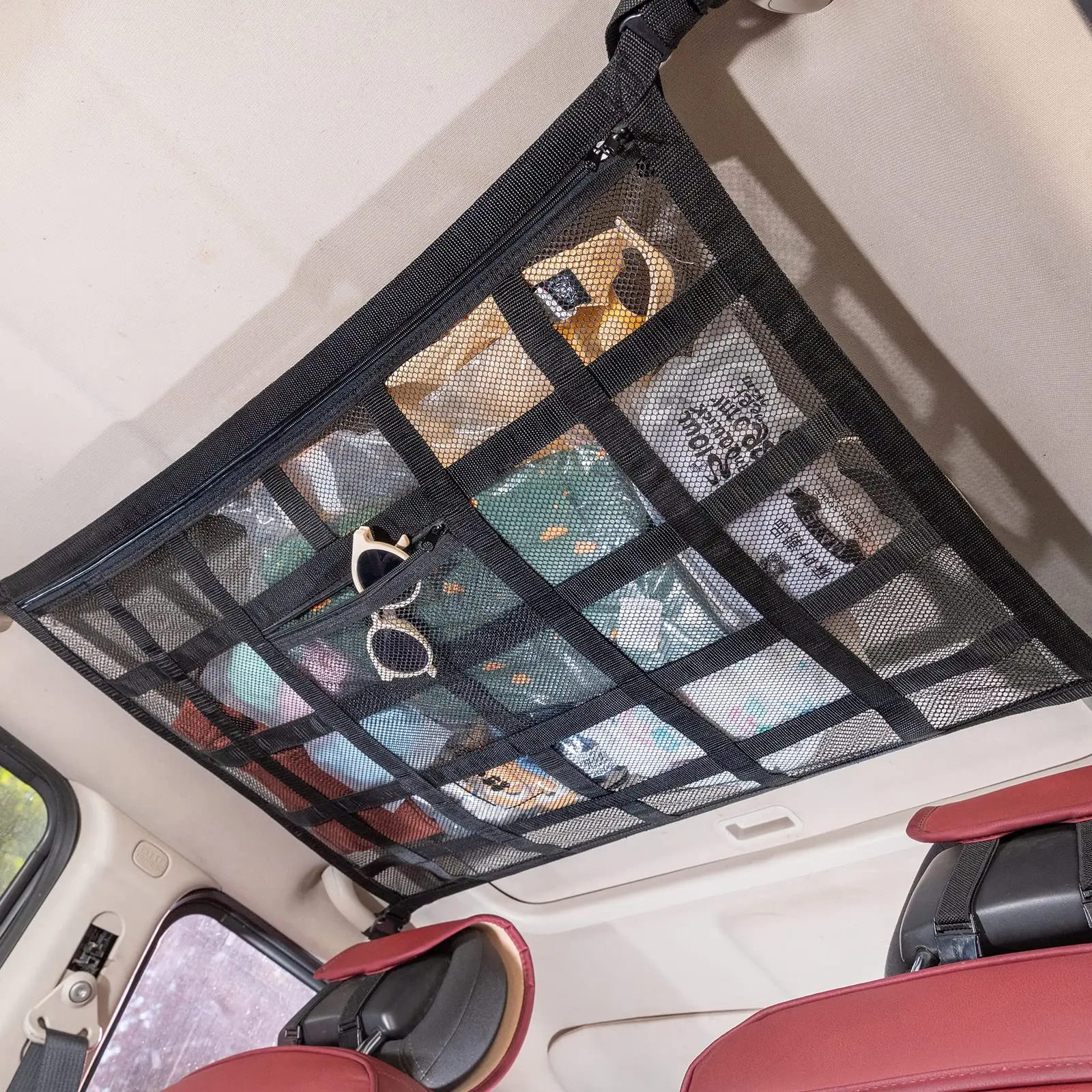 30 Pocket Dual Layer Mesh Car Roof Luggage Net Organizer, Perfect for Road Trips & Camping Essentials, Truck Accessory, Vehicle Accessories, Universal Car Accessories, Automotive Accessories, Pickup Truck Accessories