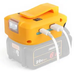 20V/18V Lithium Battery Adapter, Converter with Dual USB DC Output & Work Light, Power Tool Accessories for Dewalt 20V Or 18V Lithium Battery