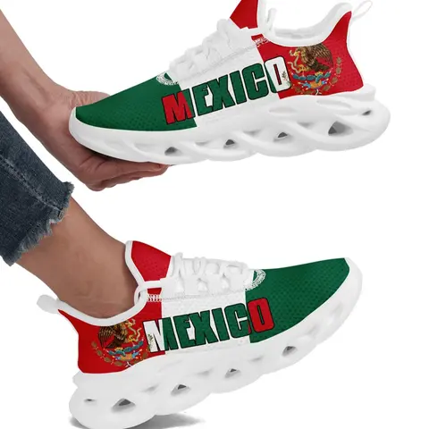Women's Mexico Flag Print Lace Up Front Sneakers, Casual Comfortable Sports Running Shoes, Female All-match Round Toe Shoes for Daily Wear, Sporty Running Shoes, Breathable Runner Flat, Fashionable Running Shoes