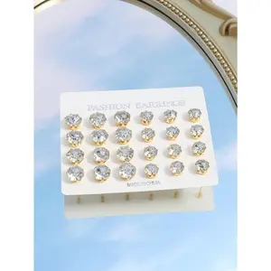 Men's 12pairs Cubic Zirconia Decor Stud Earrings Cubic Zirconia Decor Stud Earrings for Jewelry Gift