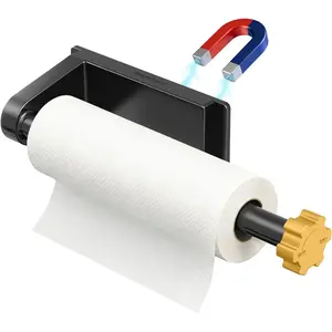 Magnetic Paper Towel Holder for Fridge Strong Magnet Black Kitchen Towel Holders Storage Organizer with Gold Nut for Refrigerator Grill Toolbox2026