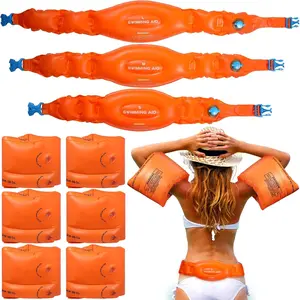 6 Pack Portable Inflatable Swimming Float Arm Floaties Waist Belt with Safety Buckle for Kids Adults Women, for Pool Back Floating Floatation Swimming