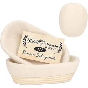Premium Round Bread Banneton Basket with Liner - Perfect Brotform Proofing Basket for Making Beautiful Bread (10" Oval 2 count)