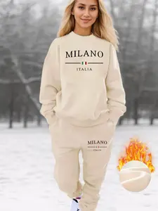 【Plus Size】 Two-piece Set Letter Print Sweatshirt & Pants Set, Casual Matching Set, Casual Round Neck Long Sleeve Pullover & Trousers, Women's Two-piece Outfits for Fall & Winter