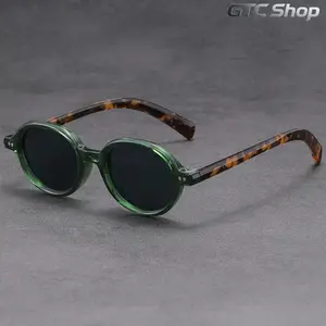 2026 New Semi-Rimless Small Frame Retro Oval Sunglasses for Women, Tortoise Temples Green Blue Light Blocking Lenses, Trendy Vintage Korean Style Fashion Eyewear