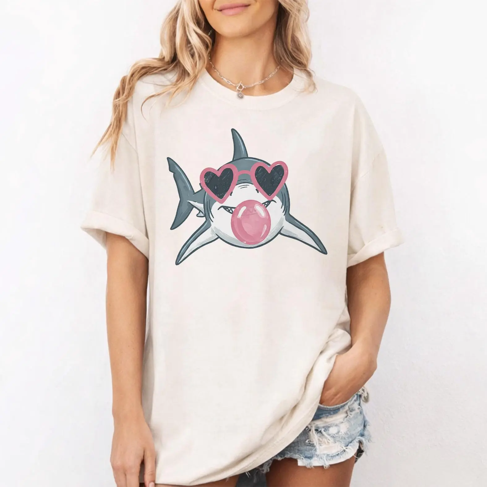 Comfort Colors Shark Blowing Bubble Shirt, Bubble Gum Shark Graphic Tee, Ocean Animal Shirt, Gift for Shark Lovers