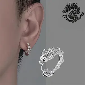 1 Pair Fashionable Punk Dragon Hoop Earrings for Men, Alloy Material with Alloy Ear Needle, Suitable for Daily Wear