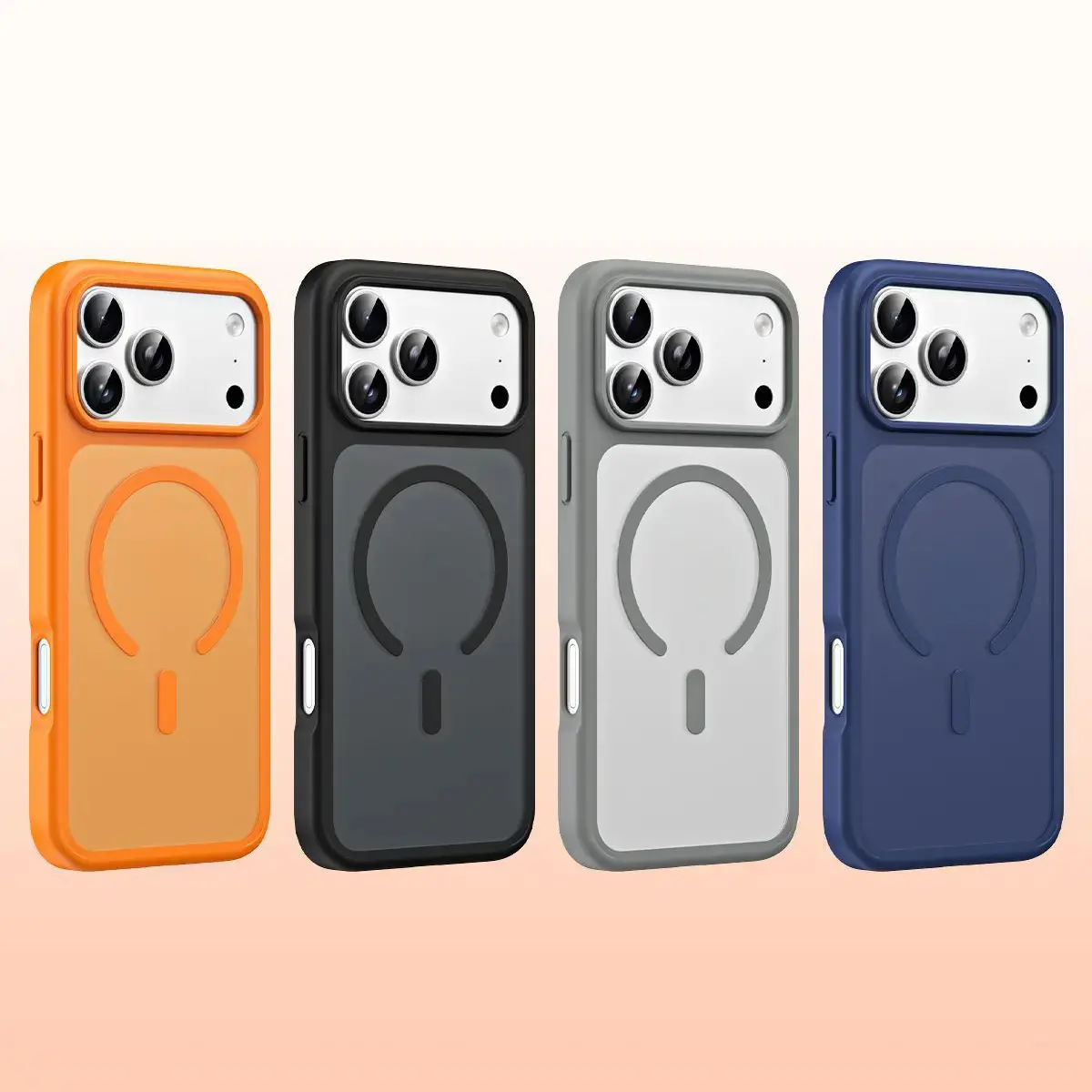 Thick Silky-Touch Magnetic MagSafe Protect Cover for iPhone Series 17-12 Pro Max Plus, Multi-Model Drop Guard Case with Air Protection, Shockproof Design, Premium Retro Fashion Accessory - Orange, Black, Blue, Gray
