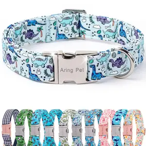 ARING PET Dinosaur Dog Collar for Small, Medium & Large Dogs, Adjustable Cotton Collar with Metal Buckle Puppy Accessory for Girl Boy Dogs