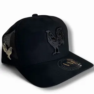 Hat Black Rooster SnapBack Trucker Suede Hat with Silver Pin for Men Casual Hat