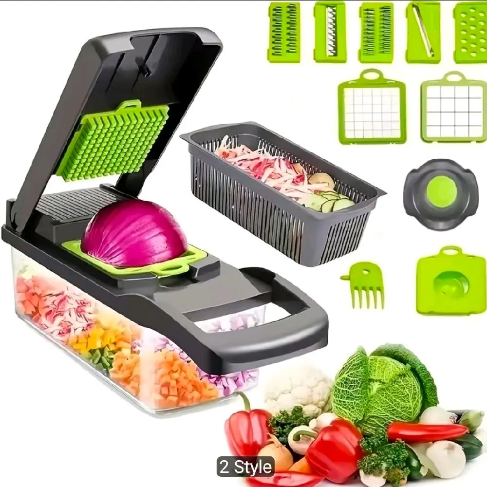14-in-1 Multifunction Vegitable chopper and food cutter- Manual vegitable slicer, Dicer, Grater & Onion Chopper with Storage container