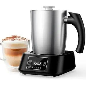 5-in-1 Electric Milk Frother and Steamer, Milk Steamer with Variable Temp, 17oz Split Stainless Steel Hot & Cold Foam Maker, Frother for Coffee, Latte, Hot Chocolate, Dishwasher Safe
