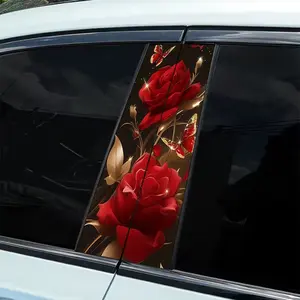 2 pieces of red rose and butterfly creative pattern car sticker, easy to tear and easy to stick B-pillar protection decal, car B-pillar decal accessories, Side Decals