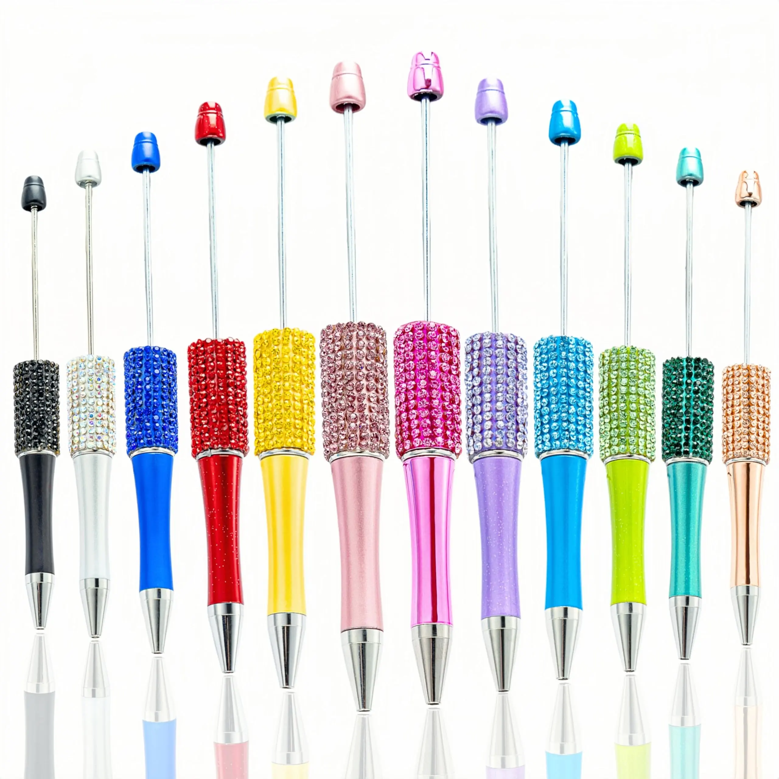 7Pcs Beadable Pens Bulk Diamond Ballpoint Pens Multicolor Retractable Writing Pens Bead Pens DIY Focal Beads Pens Making Kit Gifts for School Office Teacher Staff Students