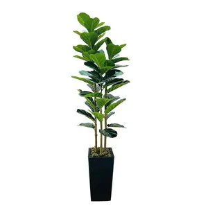 Large 5ft 6ft Artificial Fiddle Leaf Fig Tree Faux Ficus Fake Plants with Natural Wood Trunk, UV Resistant Indoor Outdoor Faux Greenery Floor Decor for Home Office Room, Maintenance Free Potted Fake Tree Housewarming Gift, Aesthetic Decor