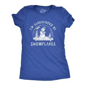 Womens Im Surrounded By Snowflakes T Shirt Funny Winter Snowman Snow Globe Tee for Ladies Funny Womens T Shirts Cute Vintage Fashion Casual Ladies T-Shirt Gift Christmas Tops for Women Funny Sarcastic Top Royal -