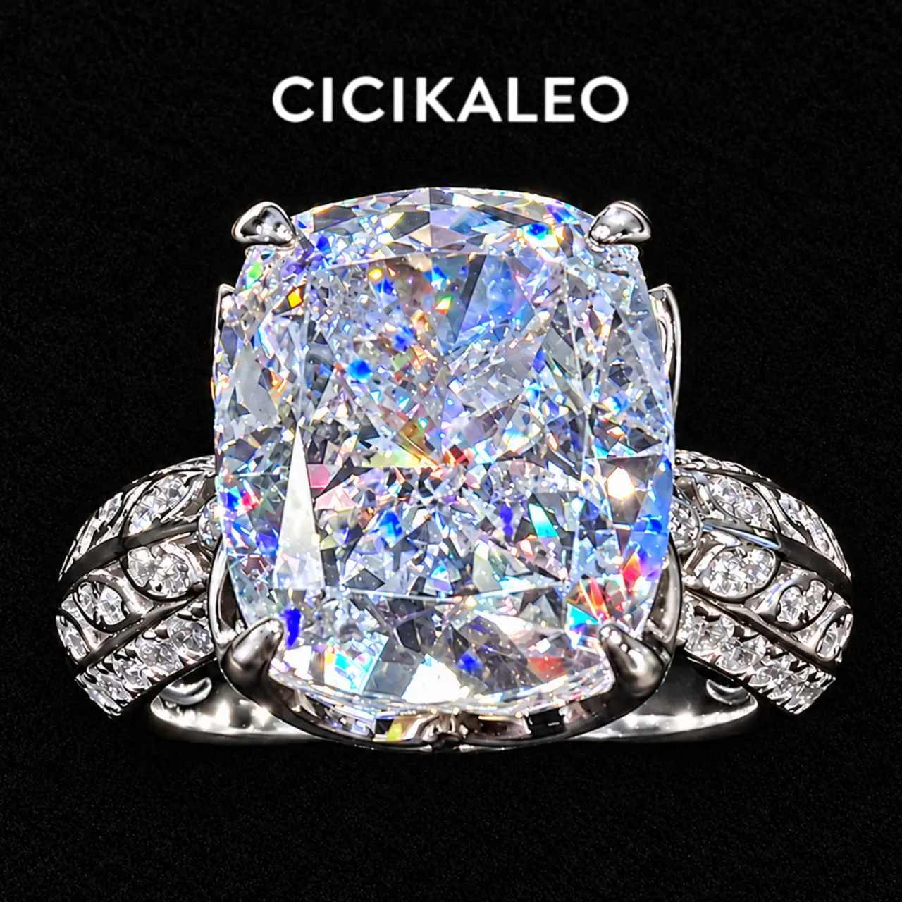 CICIKALEO S925 10CT Crushed Ice Cut Solid 925 Sterling Silver Cubic Zirconia Simulated Diamond Engagement and Promise Ring for Women