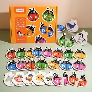 Montessori Wooden Bug Letter Word Pairing Stem Education Toy Set, Preschool Alphabet Tool, 52 Pieces Dual-Sided Cognitive Toys, Early Learning for Kids 3-6