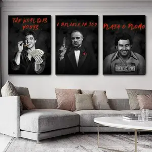 Vintage Mafia Bosses Portraits Wall Decor Poster - Scarface, Escobar, Vito Corleone - Gangster Movie Art Print For Home Office Décor
