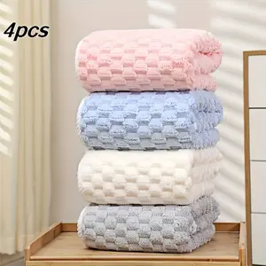 Pack Of 4 Waffled Super Soft Bath Towels - Super Absorbent Quick-Drying Microfiber Towels for Adults - 80% Polyester, 20% Polyamide - Suitable for Spa, Fitness, Travel & Everyday Use - Perfect Gift for Home & Gym