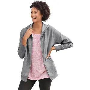 Woman Within Zip Front Tunic Hoodie Jacket - 2X, Medium Heather Grey