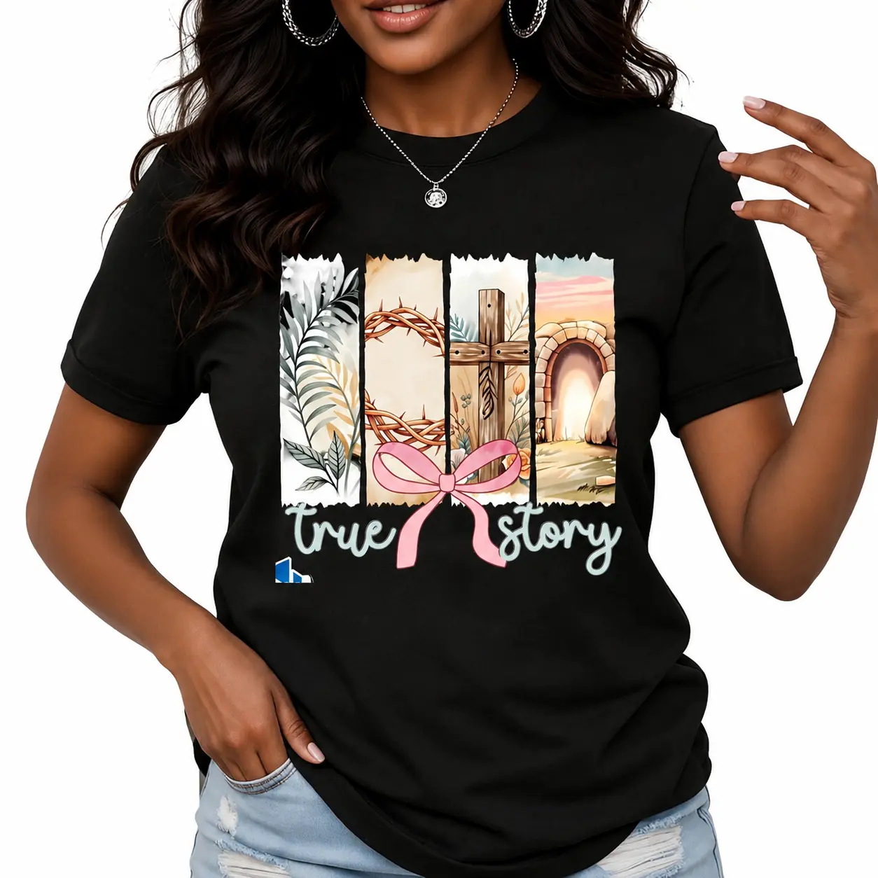 Women's True Story Easter T-Shirt, Short Sleeve Christian Faith Graphic Top, Lightweight Crew Neck Tee in Sizes S-5XL, Cross