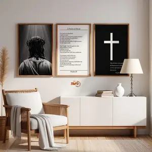 Modern Christian Wall Art, Set of 3 Faith Prints, Jesus Artwork, Bible Verse Bundle, Psalm 23 Scripture Decor, Easter Prints Poster