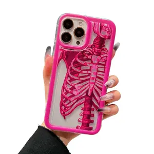 Skeleton Pattern Protective Phone Case, Decorative Phone Protector Cover, Phone Accessories Compatible With iPhone 7 8 XR XS 11 12 13 14 15 Plus Pro Max