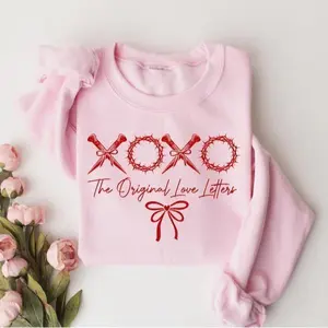 XOXO The Original Love Letters Sweatshirt, Christian Valentine Sweatshirt for Women, Jesus Valentine Bow Crewneck, Cute Faith Love Sweater, Valentine’s Day Christian Gift - AL