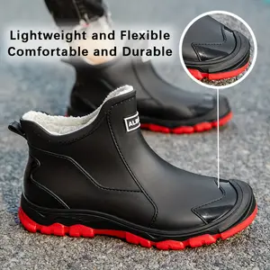 ALB Women's Fashionable Rain Boots, Lightweight Waterproof, Round Toe, Fabric Lining, Red PVC Outsole for Outdoor Activities